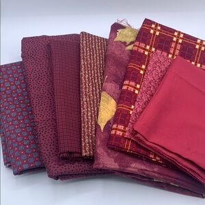 Mixed Lot Burgundy Red Wine Blue Gold Printed Plaid Quilting Fabric Bundle
